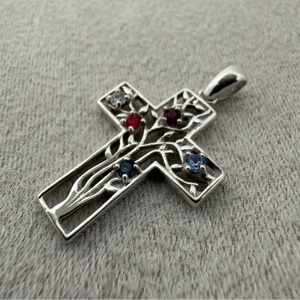 Multi Gemstone Sterling Silver Cross Pendant - image 1